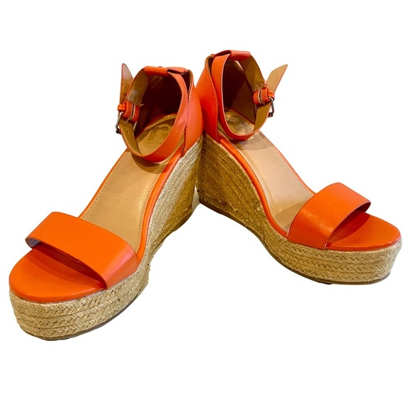 Report NEELA Orange Straw Platform Wedge Heels Sandals Size 7.5 - Picture 1 of 11